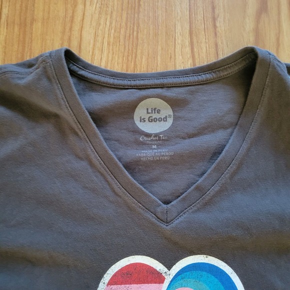 Life Is Good Top Shirt Womens Medium Gray True Love Heart Short Sleeve Basic - Picture 3 of 13
